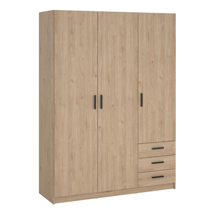 VELOCI 3 Door Wardrobe with 3 Drawers Oak - 147cm