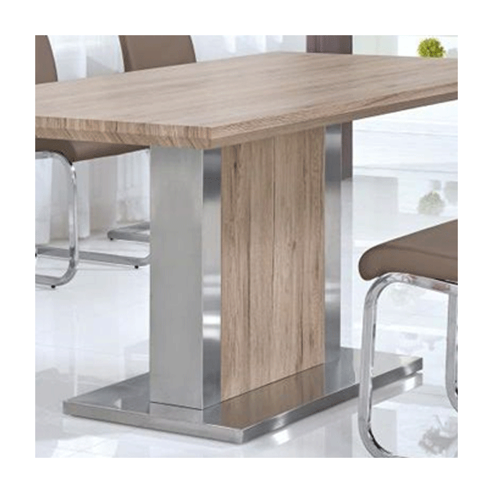 Totnes Natural Oak Effect Dining Table - Stainless Steel