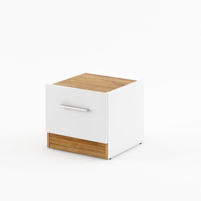 Deniro DT-03P Bedside Cabinet - White Matt and Oak Sterling