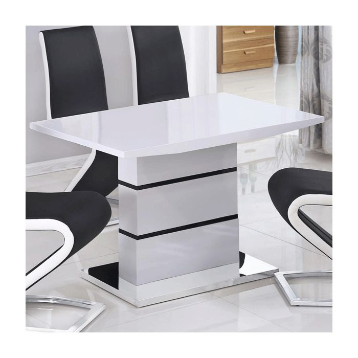 Modern Dining Elegance Cardigan Small High Gloss Dining Table with Chrome Base - White and Black