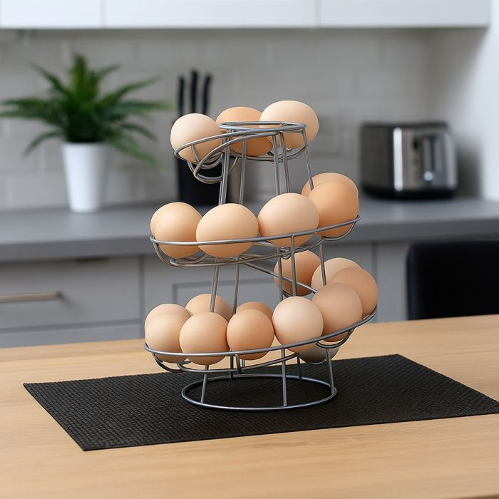 SWANTON Egg Holder Spiral Skelter Kitchen Stand Holds 12-18 Eggs - Silver