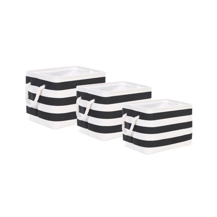 Set of 3 Fabric Baskets Black and White