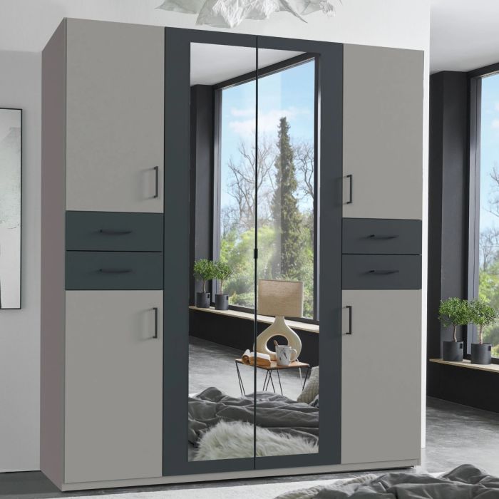 FENTON 4 Door Mirrored Wardrobe Grey - 180cm