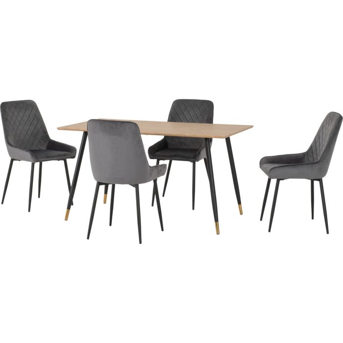 Hamilton Medium Dining Set with Avery Chairs - Oak Effect Black Grey Velvet