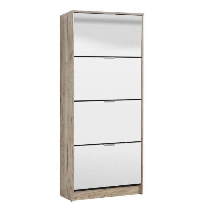 James Mirrored 4 Drawer Tall Shoe Cabinet - Oak Effect