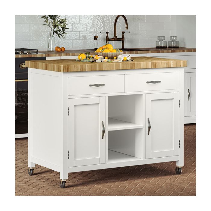 Briley Kitchen Island with Butchers Block - White