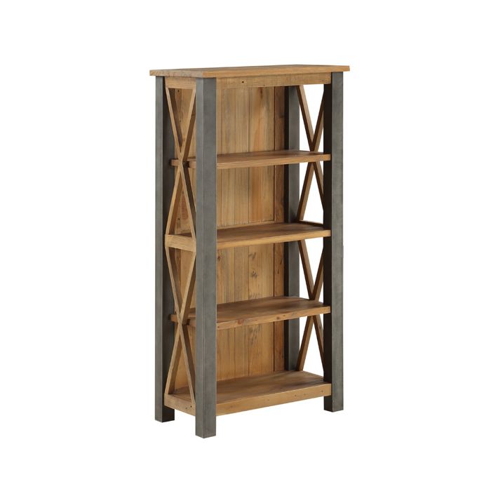 Doyle Elegance Steel Frame Small Bookcase with 4 Shelves - Natural Wood