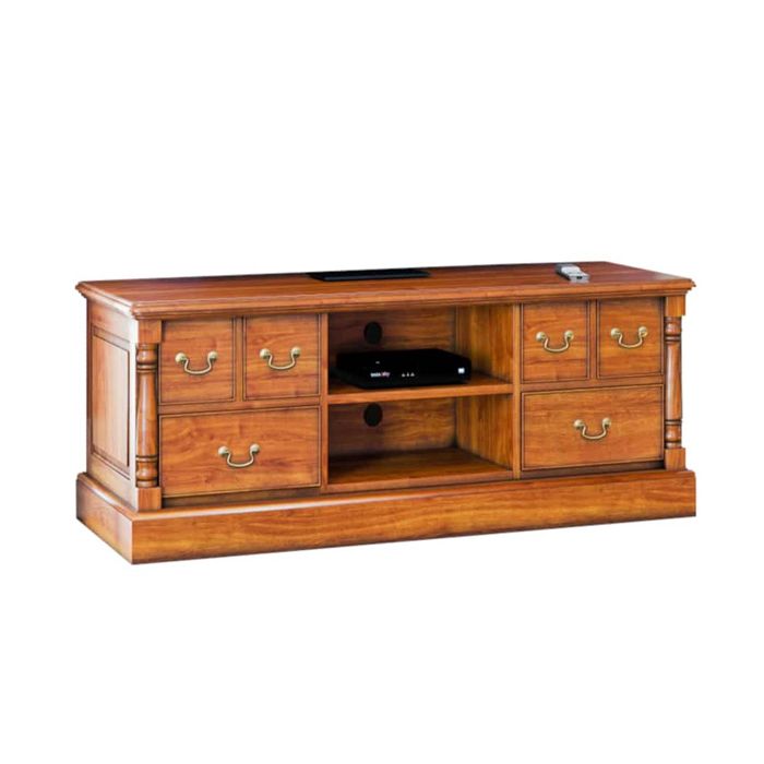 Patricia Television Cabinet with Drawers and Open Shelves - Mahogany Finish