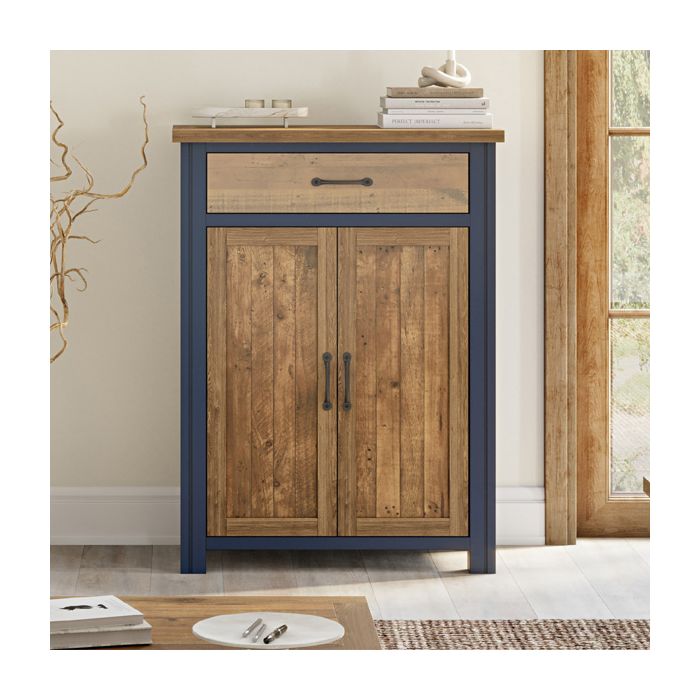 Splatter Reclaimed Wood 2 Door Shoe Cabinet Drawer - Blue