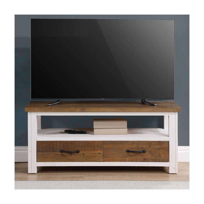 Splatter Reclaimed Wood 2 Drawer Tv Unit and Open Shelf - White