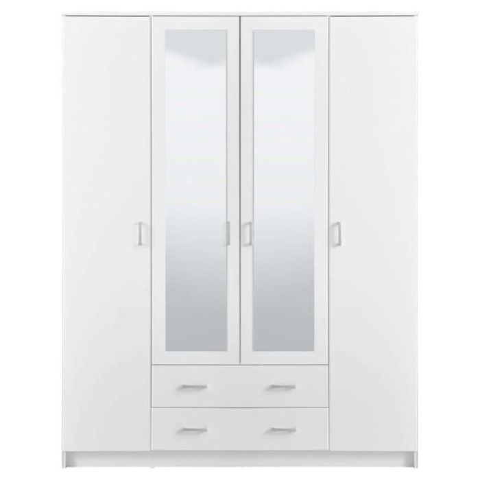 Wardrobe - BURLEIGH 4 Door Mirrored Wardrobe White 160cm