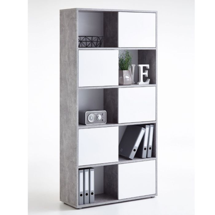 Claire Versatile Design Tall Bookcase - Concrete Grey and White