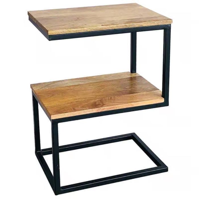 Tracey Industrial Metal S Shape Side Table - Light Wood Tone