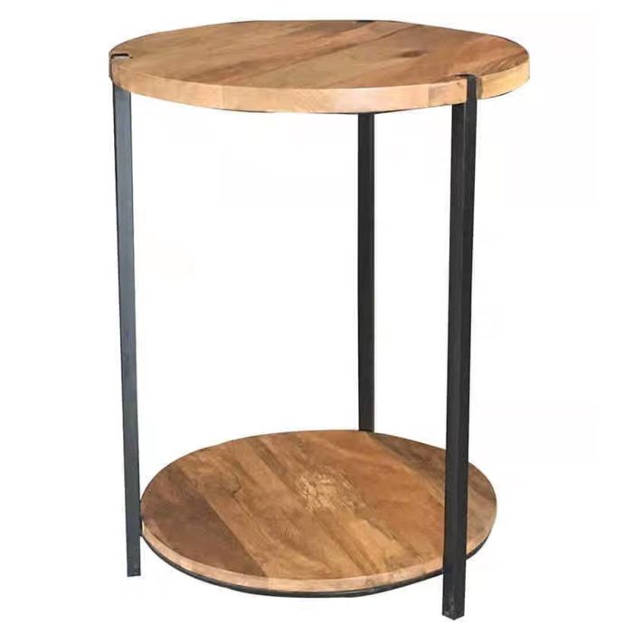 Tracey Industrial 46cm Round Iron Leg Side Table - Light Wood Tone
