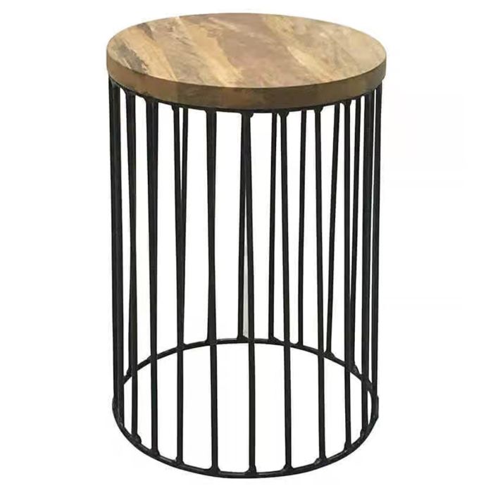 Tracey Industrial 30cm Round Iron Leg Mango Top - Light Wood Tone