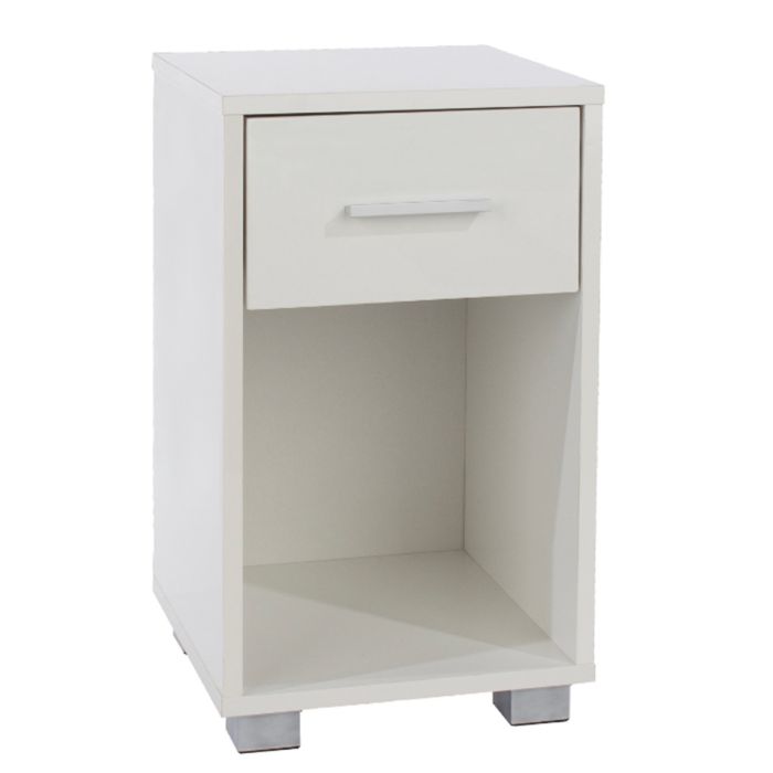 Bedside Table - COMPACT Nightstand White and Leg Silver 30cm