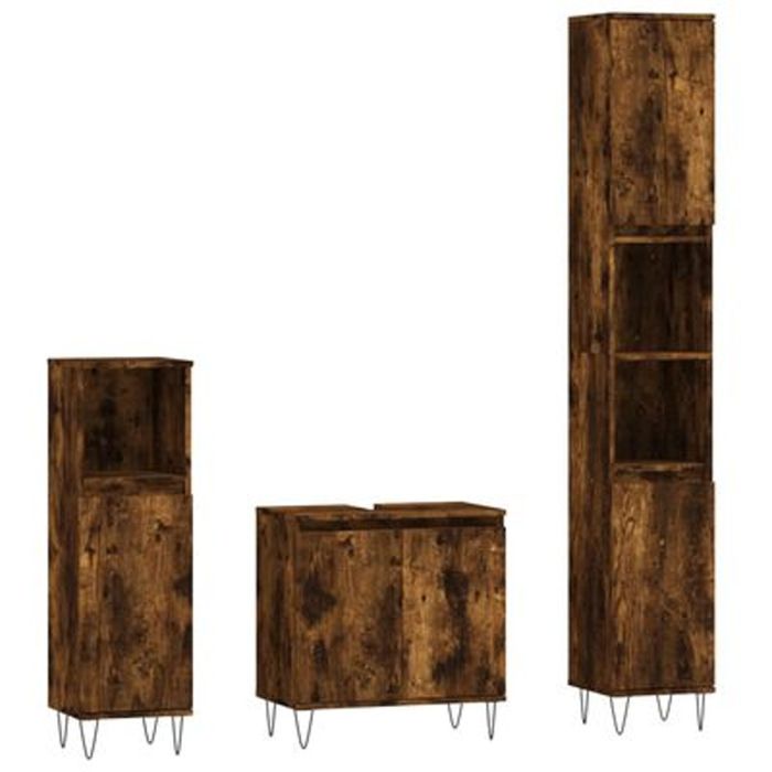 3 Pcs Bathroom Cabinet Set Smoked Oak Engineered Wood
