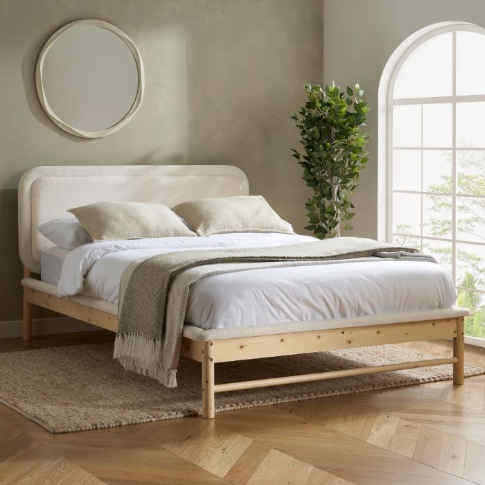 EMMI Fabric 5ft Kingsize Bed White And Oak