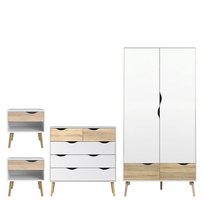 OSSETT 2 Door Wardrobe Set 4 Pieces - White and Oak