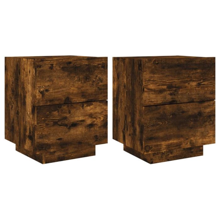 Bedside Table - CLARA 2 Piece Nightstand Smoked Oak 45cm