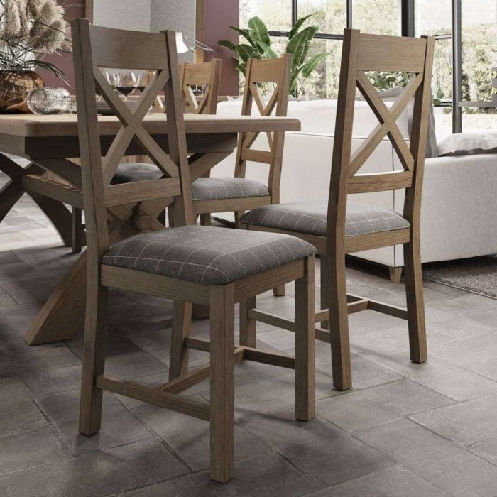 LOTARO Fabric Smoke Oak Dining Chair Set of 2 - Grey Check