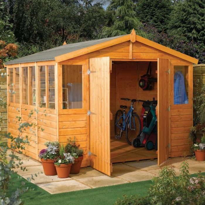 Rowlinson Double Door Workshop Garden Shed with Styrene Glazed Windows Shiplap Cladding - 9x12