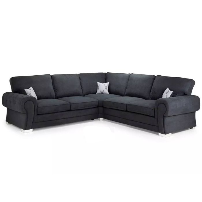 VERONA Fabric 5 Seater L Shaped Fullback Corner Sofa - Black