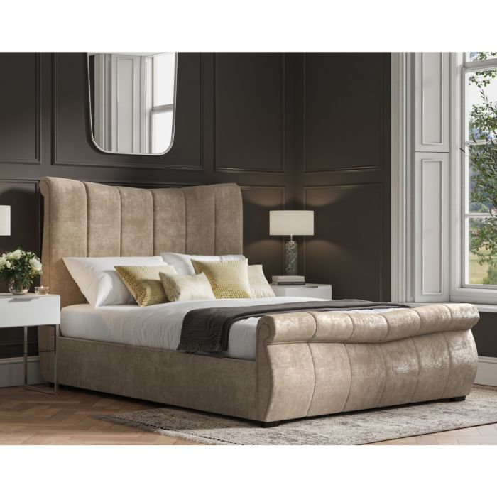 Bosworth Stone Chenille Fabric Ottoman Bed - 5ft Kingsize