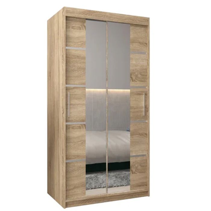 Sliding Wardrobe - VICENZA IV 2 Door Mirrored Wardrobe Oak Sonoma 100cm