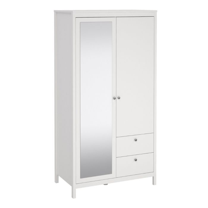 Wardrobe - MEMPHIS 2 Door 2 Drawers Wardrobe White 102.3cm