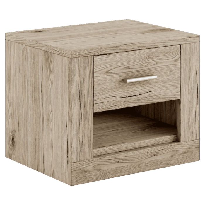Bedside Table - BRAVO-07 1 Drawer Nightstand Oak San Remo 50cm