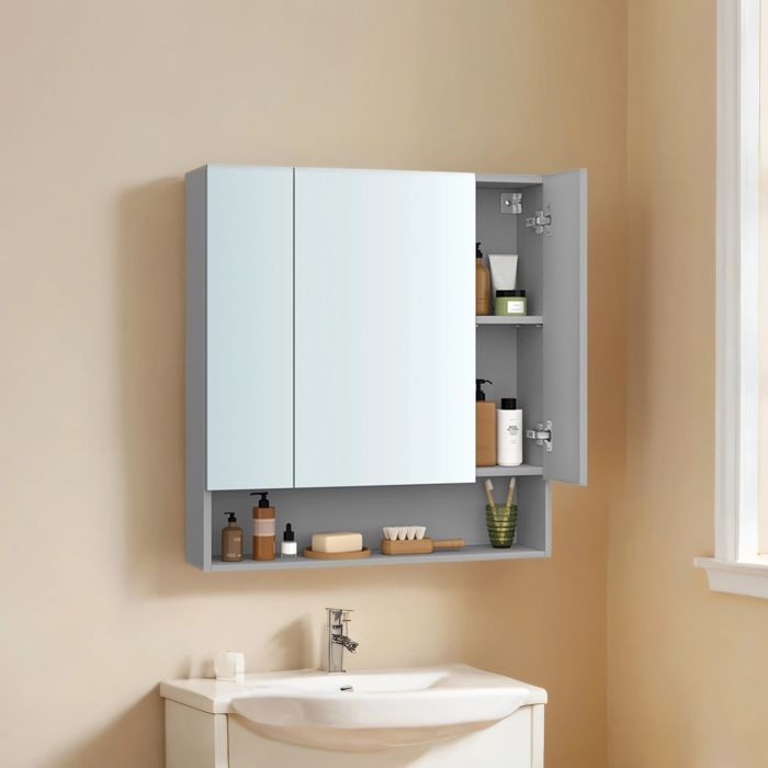 Bathroom Mirror Cabinet - MARDA Wall Mounted with Mirror - Dove Grey