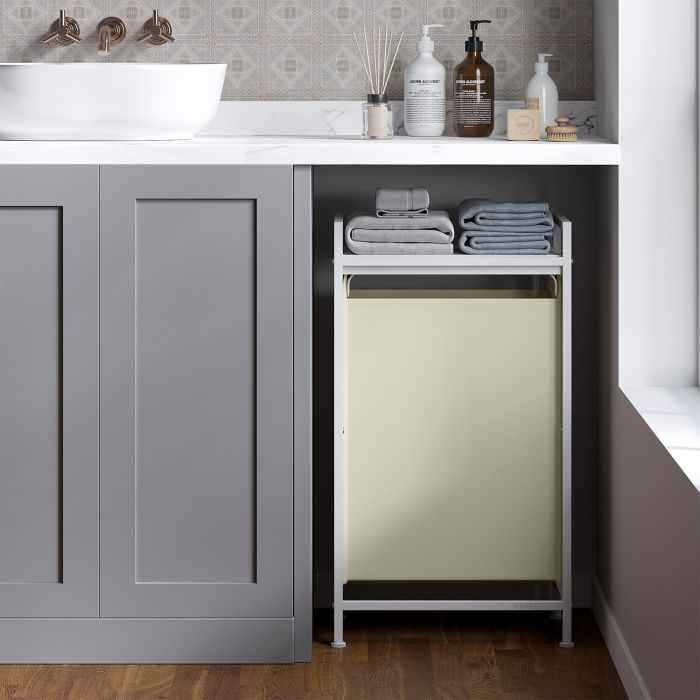 Laundry Hamper - MARDA Basket Sorter Pull Out Liner Shelf - White