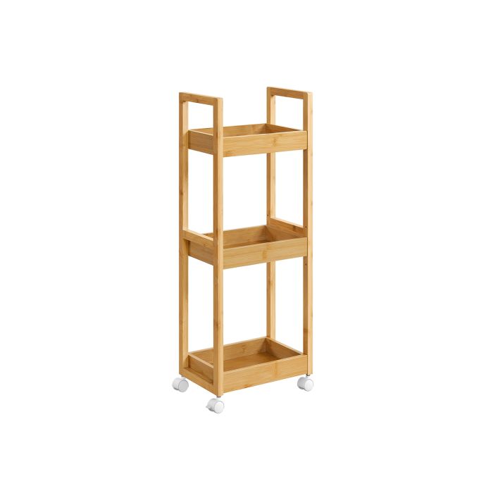 Bathroom Shelf - FINVAS Slim 3 Tier Storage Trolley 20 x 30 x 80 cm - Beige
