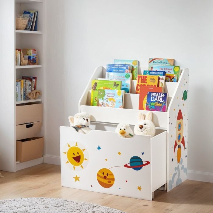 Toy Storage Rack - FIORIA Kids Bookshelf and Organiser with 3 Shelves Themed Pattern - White