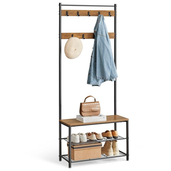 Coat Rack - SERRO Freestanding Walnut Brown and Black