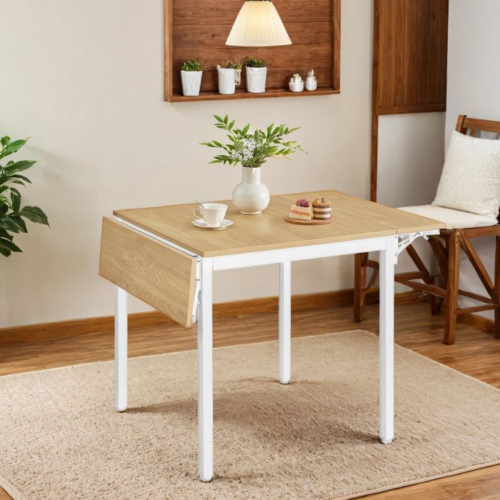 Dining Table - FINTTO Folding Drop Leaf Extendable Small Space - Oak