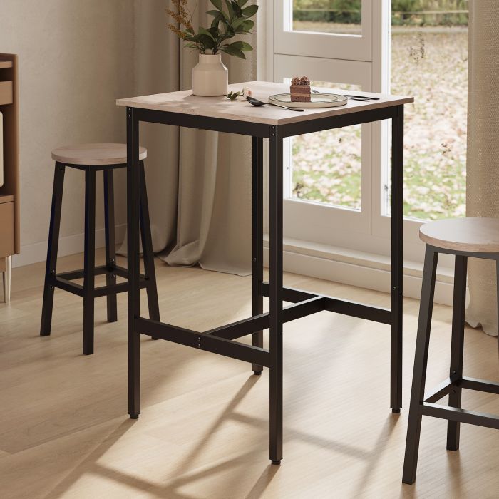 Bar Table - VERRA Tall Kitchen Dining Bar Table with Natural Wood Top - Black