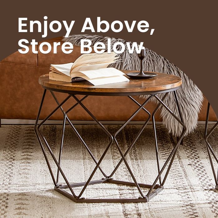 Coffee Tables - VERRA Rustic Brown Round Set of 2 Side Tables Modern Style - Rustic Brown