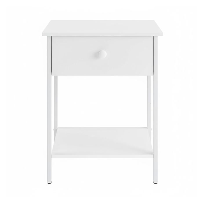 GLOVIN Bedside Table with Drawer Stell Frame - White