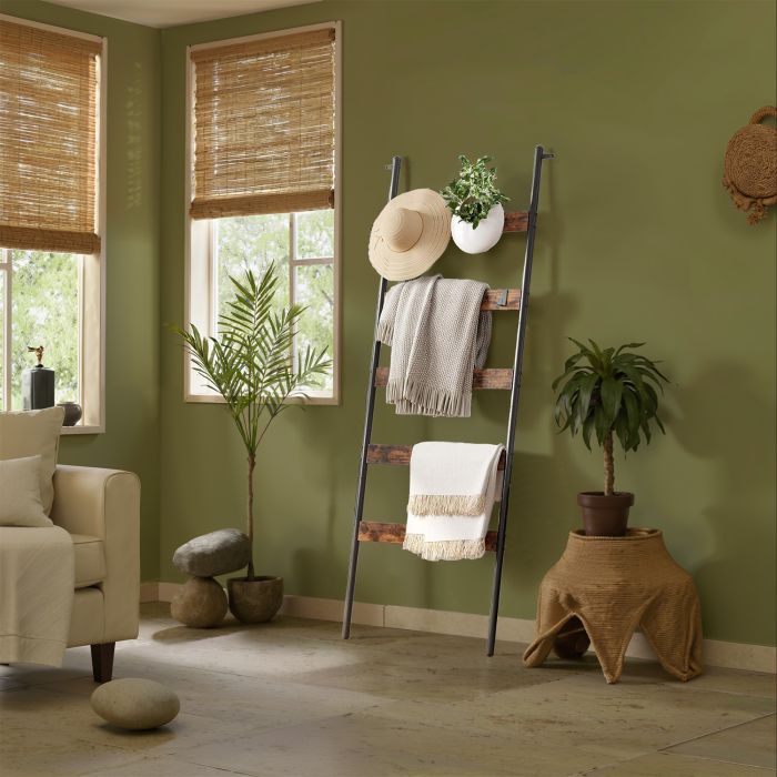 Towel Rack - VERRA 5 Tier Blanket Ladder Shelf, Wall-Leaning Towel Rack - Brown