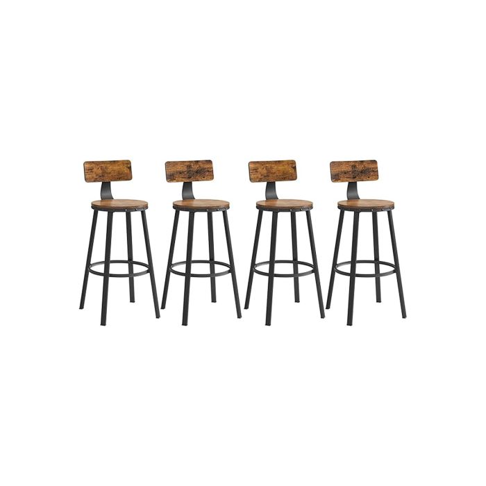Bar Stools - MODNIA Set of 4 Kitchen Breakfast Chairs with Backrest - Black Brown