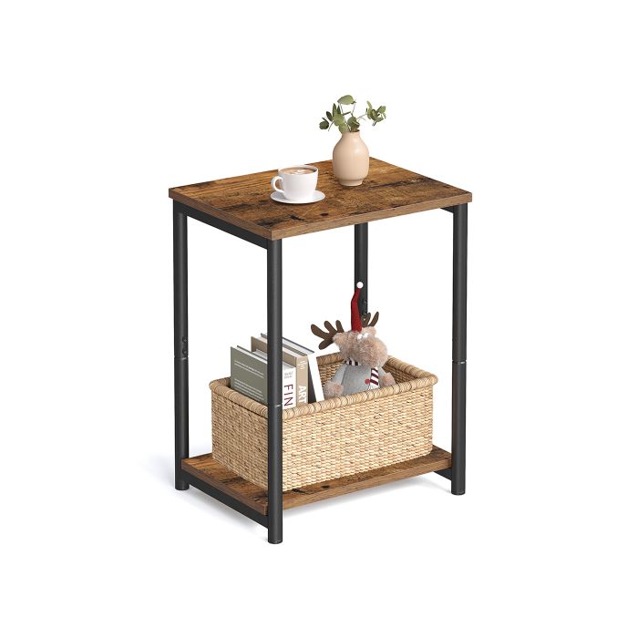 Side Table - SERDA Industrial Storage Steel Frame Rustic Brown and Black
