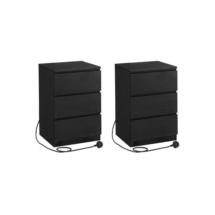 Bedside Table - LACOMBE 2 Piece Nightstand Ebony Black 40cm