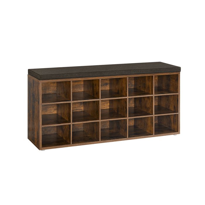 ASTSO Shoe Rack - 15 Compartment Padded Seat Medium Sized Rack - Caramel Brown