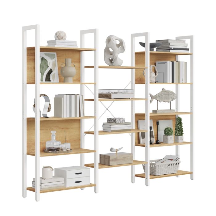 METARI 14 Shelf Bookcase - Golden Oak and Matte White