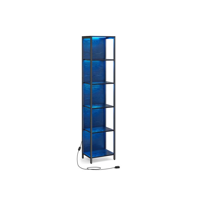 Bookcase - ASTON 6 Tier LED Shelf 30.3 x 60 x 178.6 cm - Ebony Black
