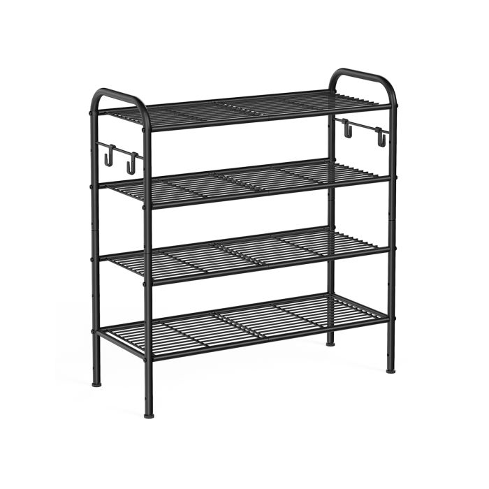 VIVNZA Shoe Rack - 4 Tier 4 Hooks Medium Sized Rack - Black