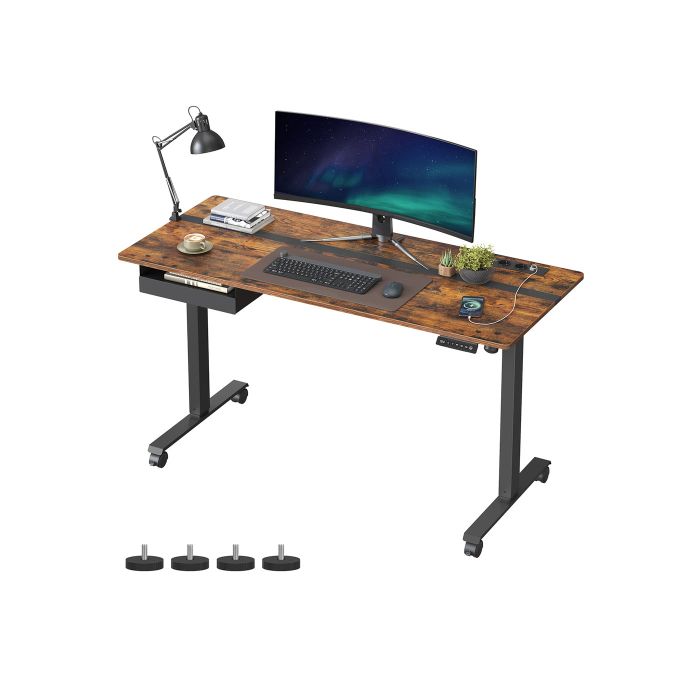 Computer Desk - ASTNOS Height Adjustable Electric Desk 60 x 140 cm Rustic Brown