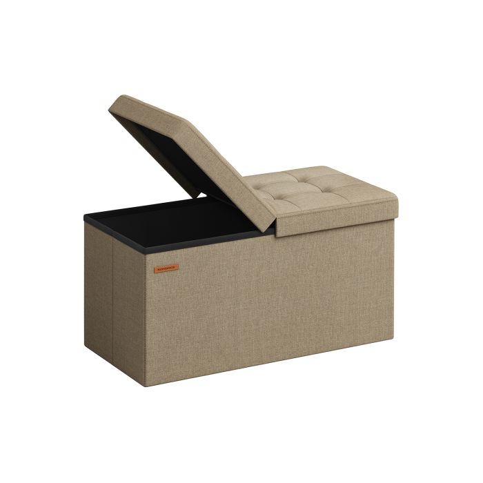 Ottoman Seats - LUSVAS Foldable Storage Ottoman with Flipping Lid - Camel Brown